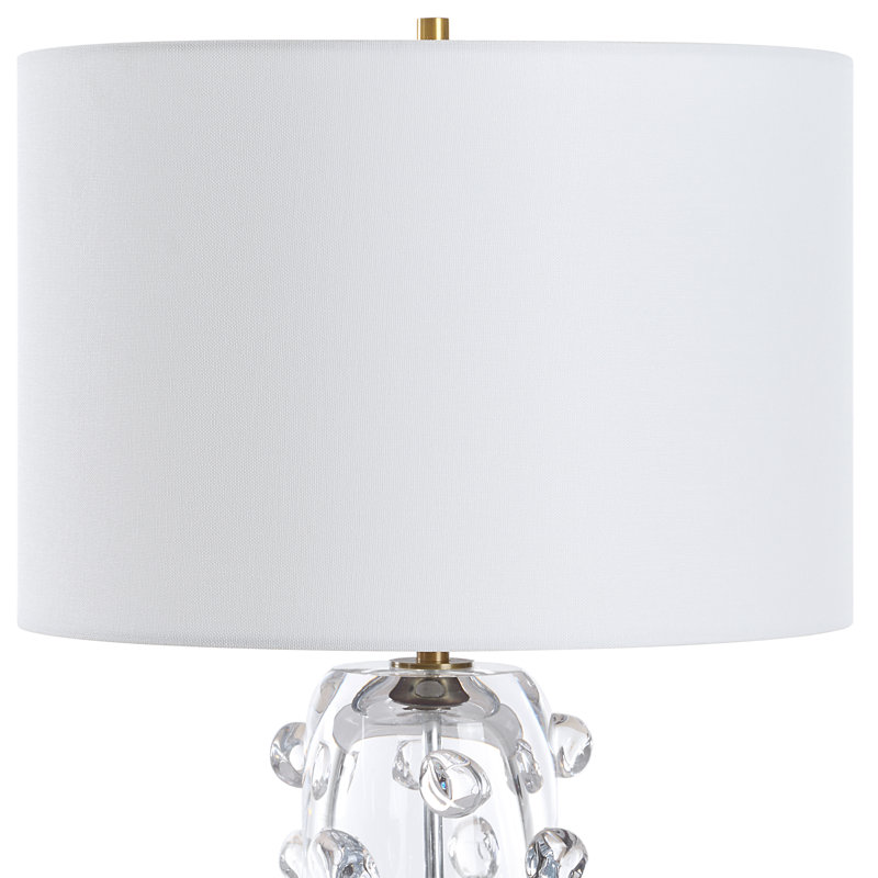 Aura Clear Glass Table Lamp with White Linen Shade