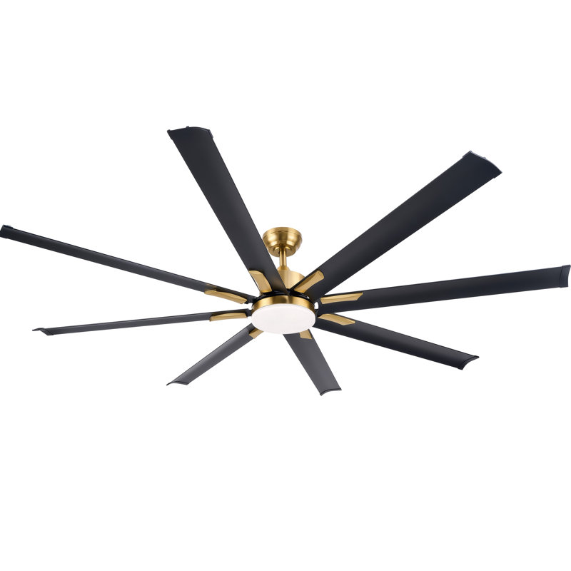 Ventilateur de plafond à 72 pales de 72 po en aluminium DEL avec lumière à intensité variable et télécommande, Or, Noir