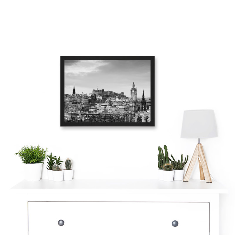 Edinburgh Castle Rooftops Black White Scotland - Single Picture Frame Print