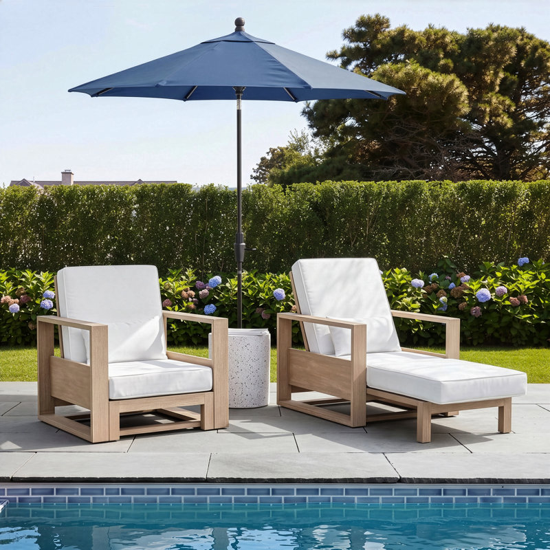 Chaise longue en bois massif Darren Coastal avec coussin lombaire et dossier réglable (ensemble de 2), Blanc