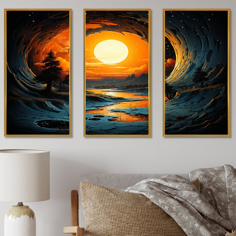 Sunset Waves - Beach Wall Art, Gold Floater Framed, 28" H x 36" W
