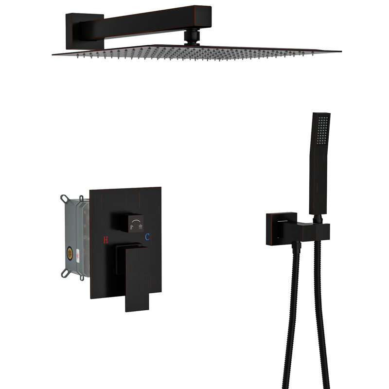 Douche carrée murale 12 pouces avec deux têtes - Bronze huilé huilé, Noir mat