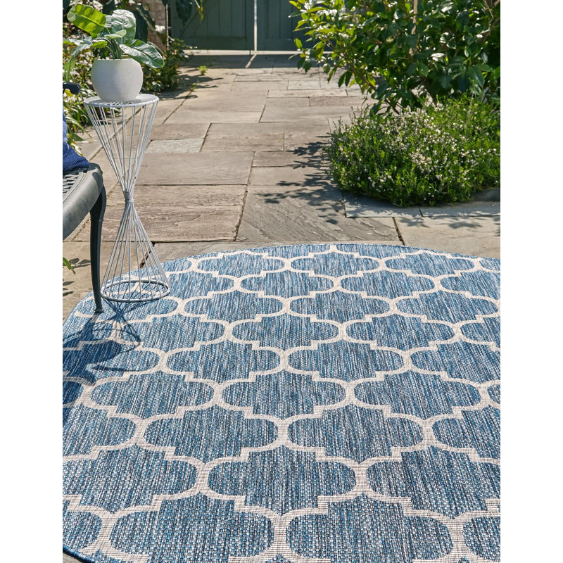 Suffolk Blue Indoor/Outdoor Area Rug, Oval 5' x 8'
