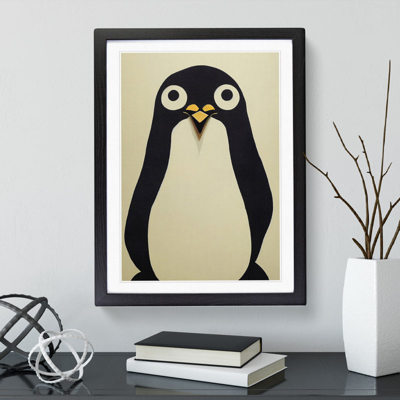 Paper Penguin No.2 - Single Picture Frame Print, Black Framed, 46cm H x 34cm W x 2cm D