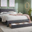 Grand lit plateforme contemporain avec tiroir de rangement, texture velours côtelé gris anthracite, aucun sommier requis-1214907894