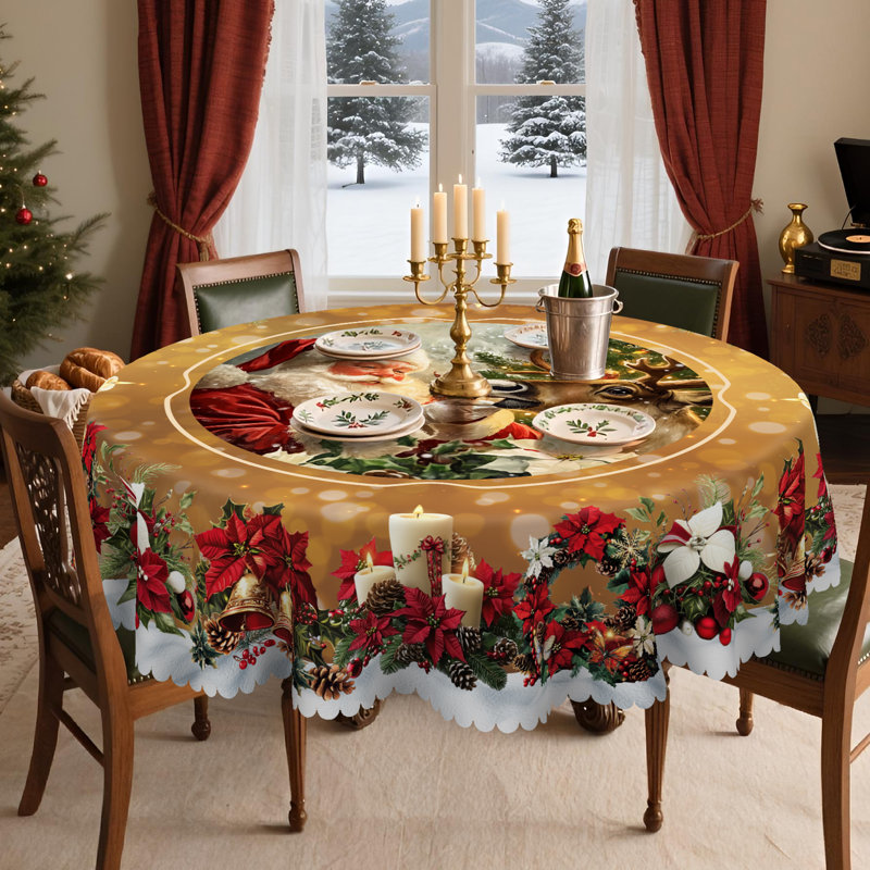 Nappe lavable motif père Noël en polyester pour décorations de Noël
