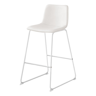 Modern White Leather-Look Office Chair, Bar Height, with Curved Backrest and Slim Metal Frame for Versatile Use