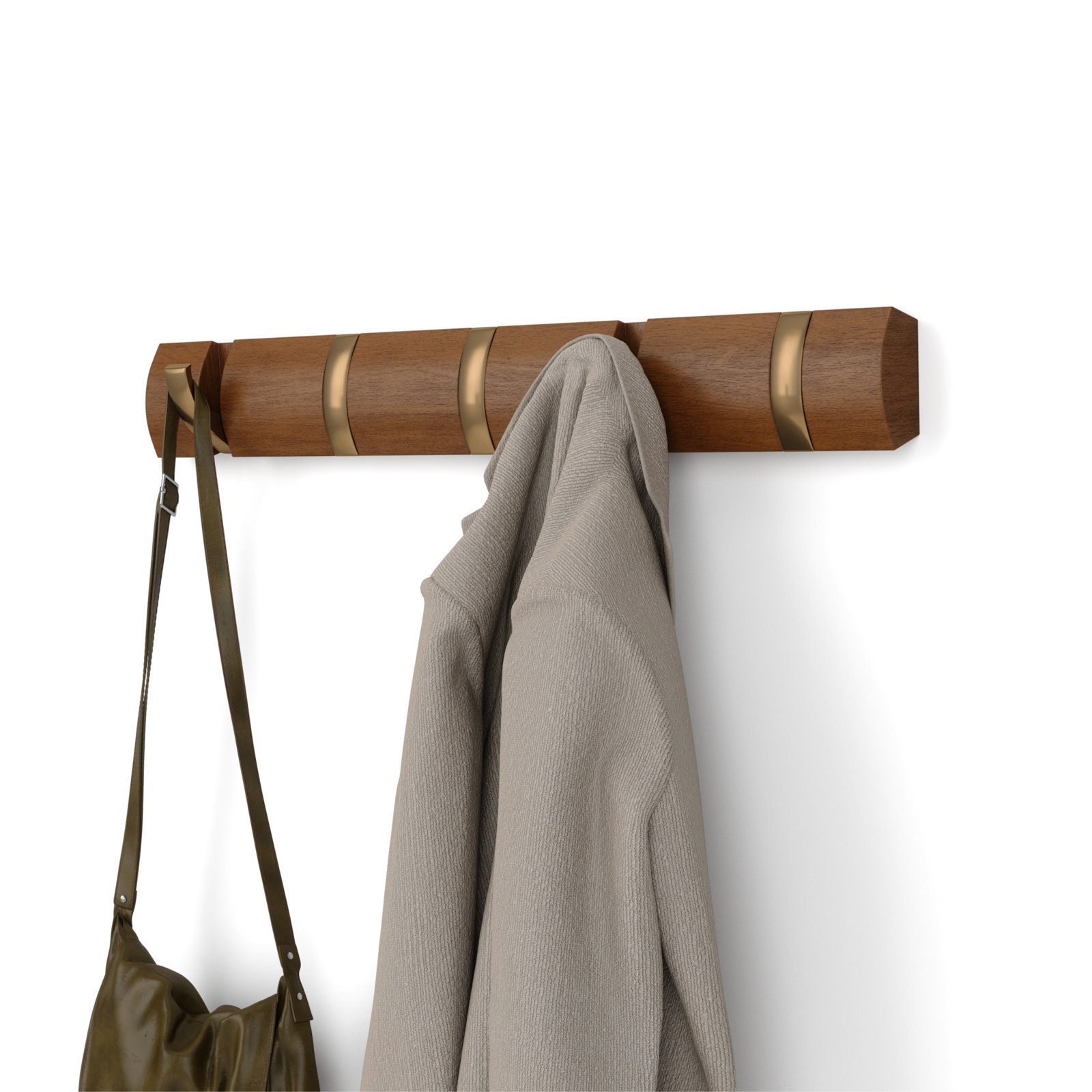 Ainikki 5 - Hook Coat Rack, Light Walnut/Warm Gold