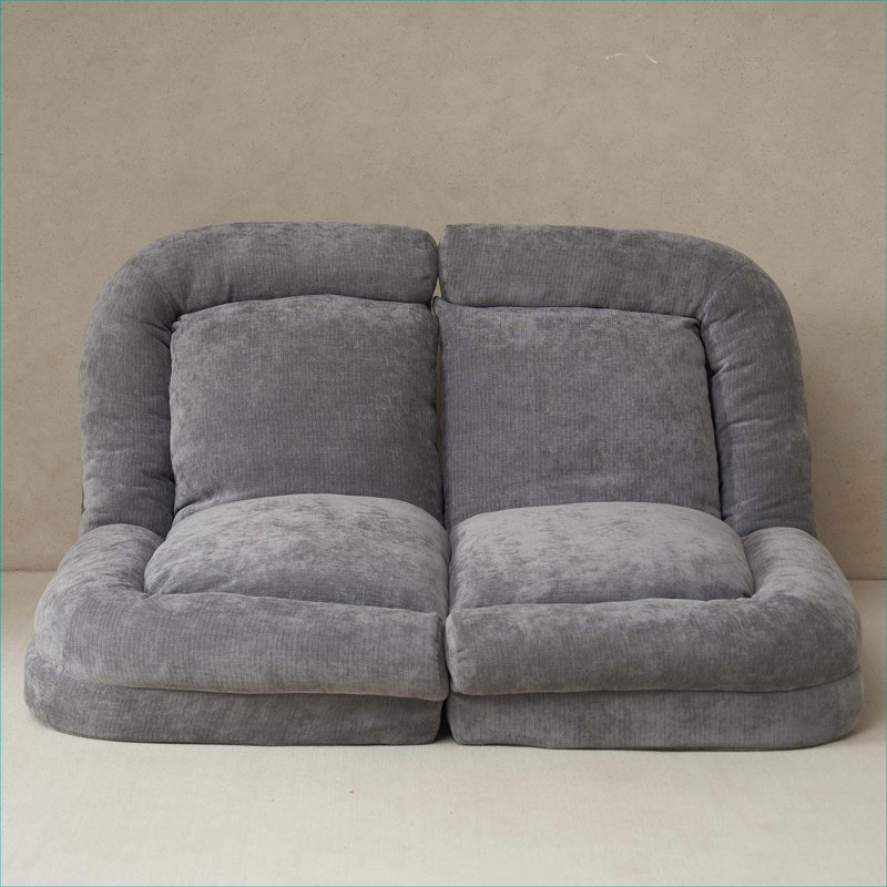 Fabric Single Seat Convertible Bean Bag Sofa, Slate Gray, 18-Position Adjustable Fold-Out Bed for Indoor Use, Gray
