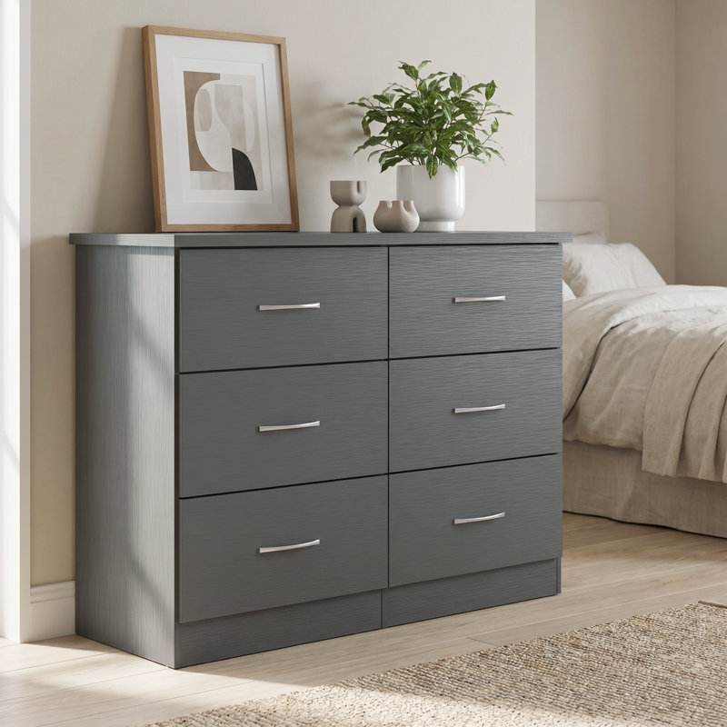 Nevada 6 Drawer Chest, 3D Effect Grey