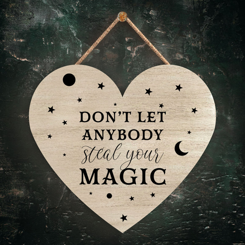Witch Dont Let Anybody Wooden Heart Plaque, 10cm H x 9cm W x 0.5cm D, Brown