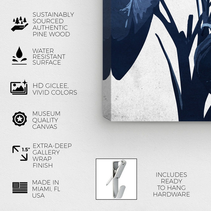 Floral and Botanical Blue Lover, Tropical Blue - impression d'art graphique, Toile tendue, H 45 po x l 30 po, Sans cadre