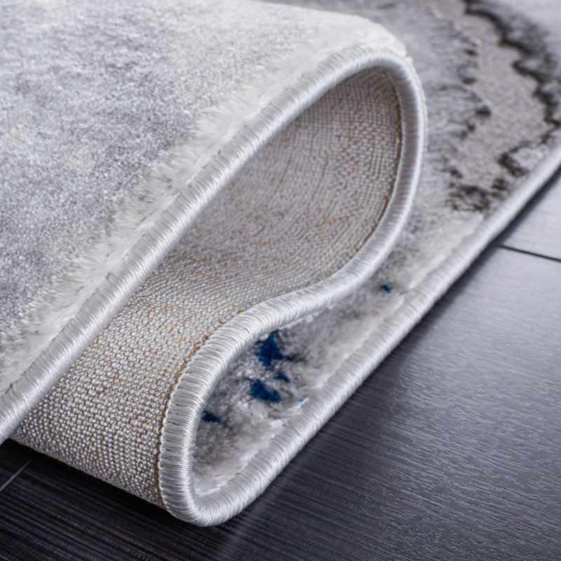 Grey and Blue Abstract Hand-knotted Rectangular Rug