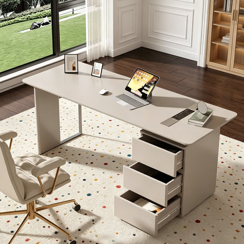 Bureau luxueux de style italien simplifié, Beige, 29.53" H x 55.12" W x 23.62" D