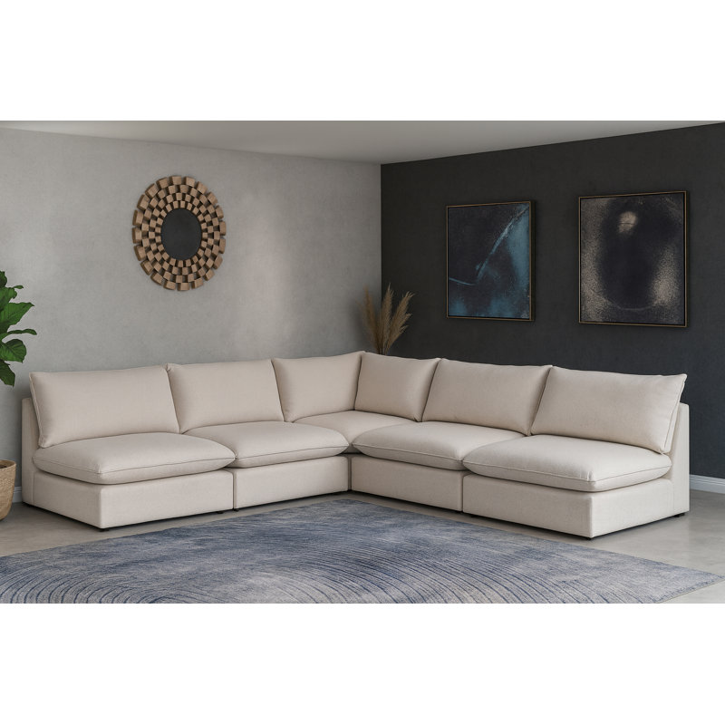 Canapé modulaire symétrique de 120 po de largeur Tupman, Tissu beige texturé en lin