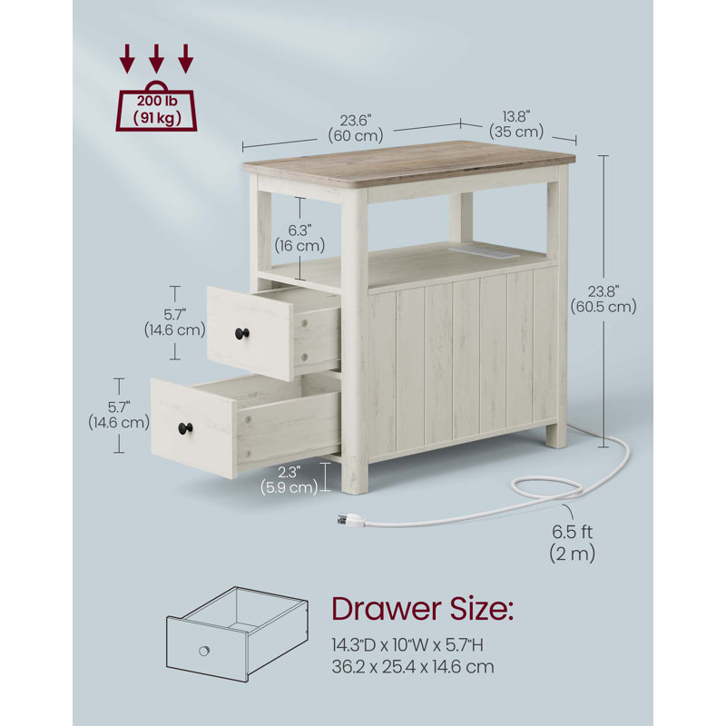 Philbin 2-Drawer End Table with Charging Station , Heather Gray