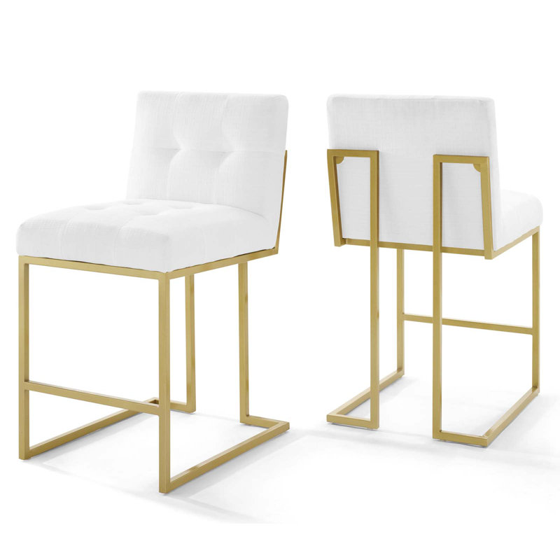Ensemble de 2 tabourets de comptoir rembourrés en acier inoxydable Privy Gold, Blanc