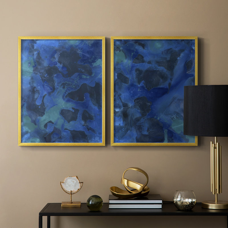 Impression encadrée «Cobalt Galaxy I-Premium» - prête à être accrochée - aucun clou requis - aucun clou requis, Doré