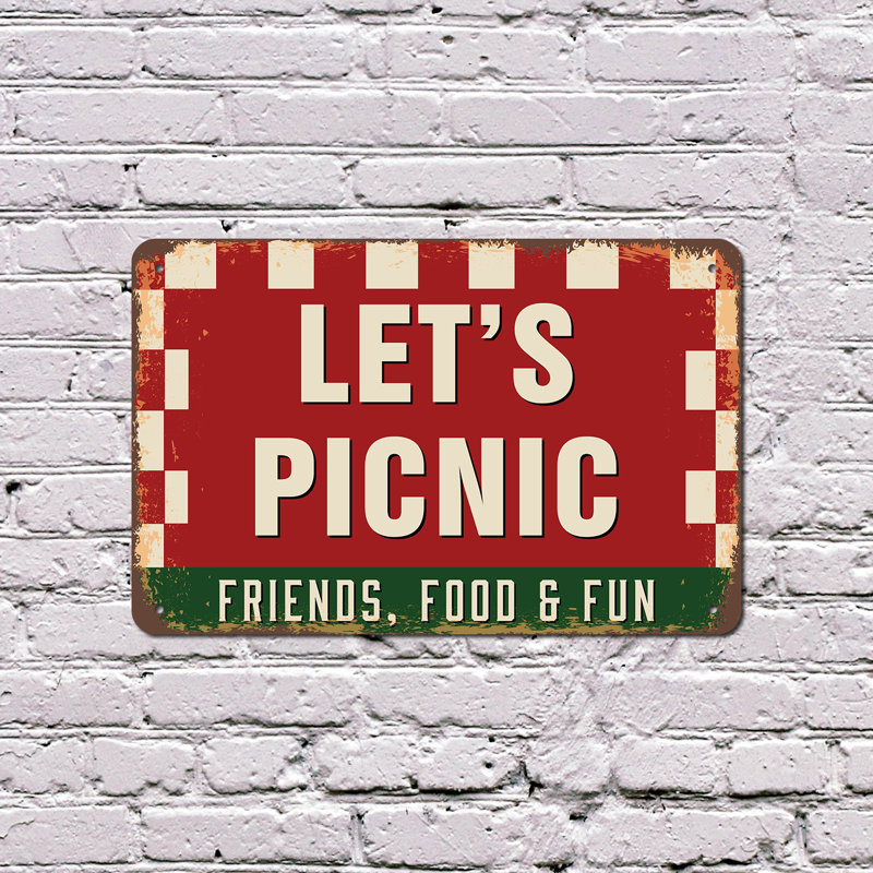 Enseigne de fantaisie en aluminium 7 po x 10 po Lets Picnic Street, H 7 po x l 10 po x P 0,1 po