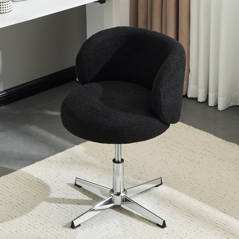 Swivel Office Chair Plush Teddy Boucle Upholstery Stable No-Rolling Base For Living Room And Bedroom, Black