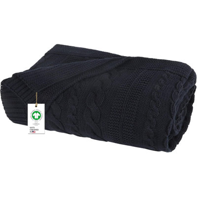 Delara Organic Cotton Throw Blanket 50x70 inches, GOTS Certified Cable Knitted Throws Blanket for Sofa Couch Bed