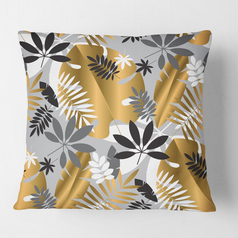 Motif géométrique luxueux de feuillage de jungle - Coussin Mid-Century, 18 po x 18 po
