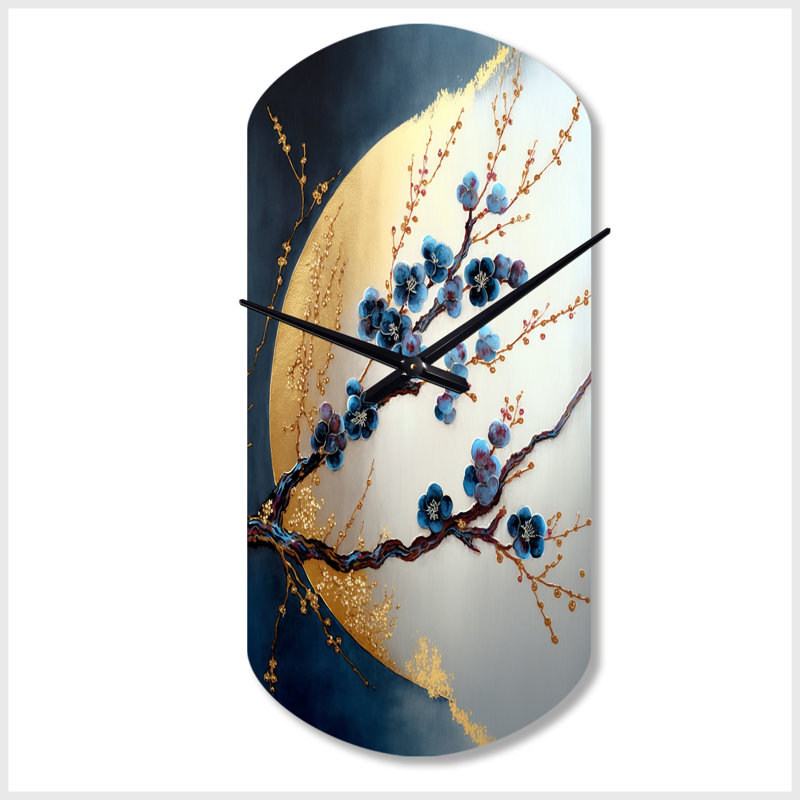 Horloge murale cylindrique Blue Cherry Blossom Branch IV - Bonsai, Grand