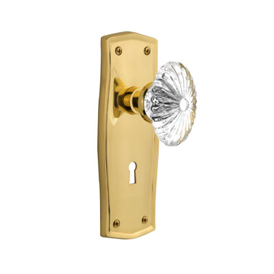 Bouton de porte mortaise intérieur ovale cannelé en cristal avec plaque longue Prairie