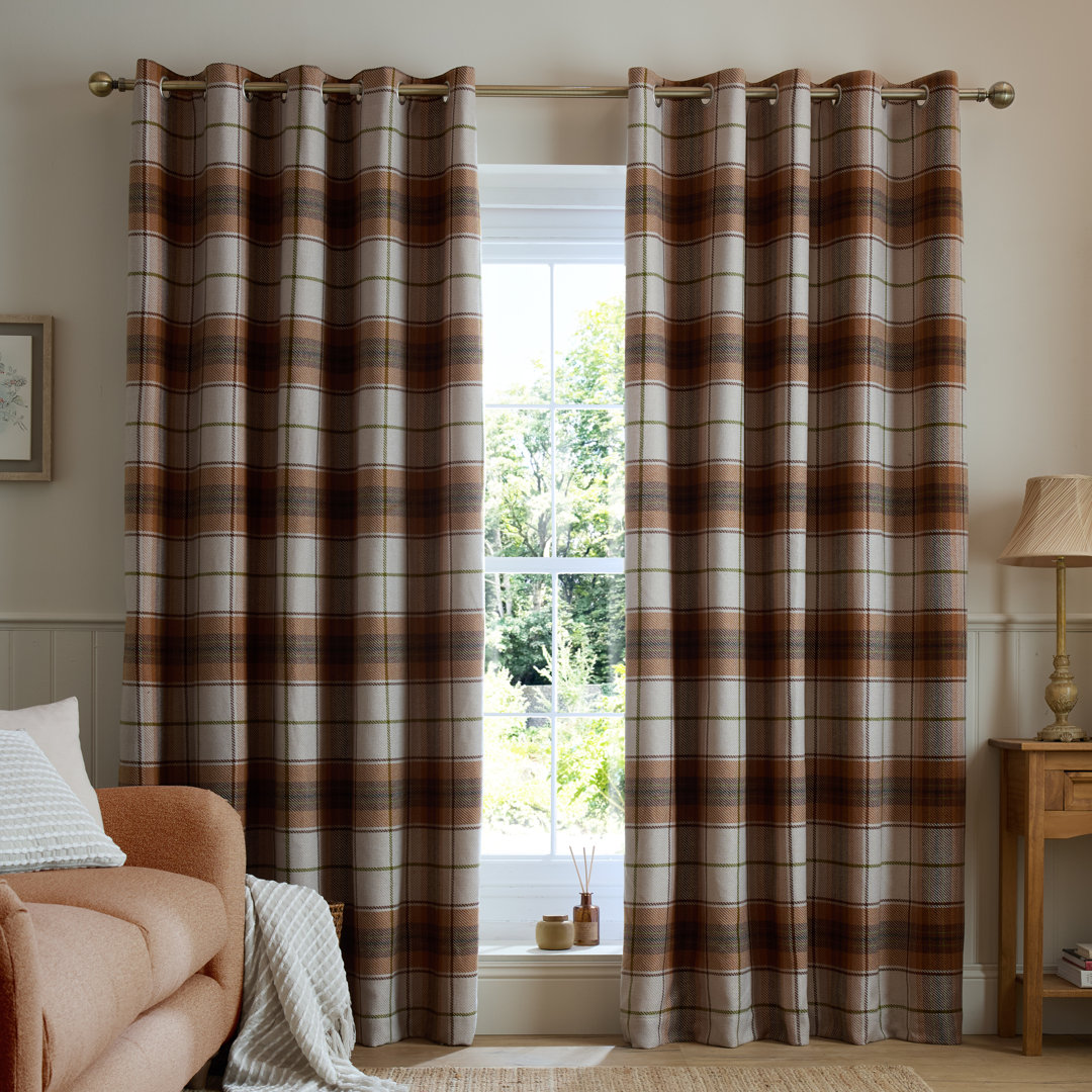 B&Q - Brushed Woven Glencoe Check Thermal 46X54 Inch Eyelet Curtains Two Panels Terracotta - Image 7