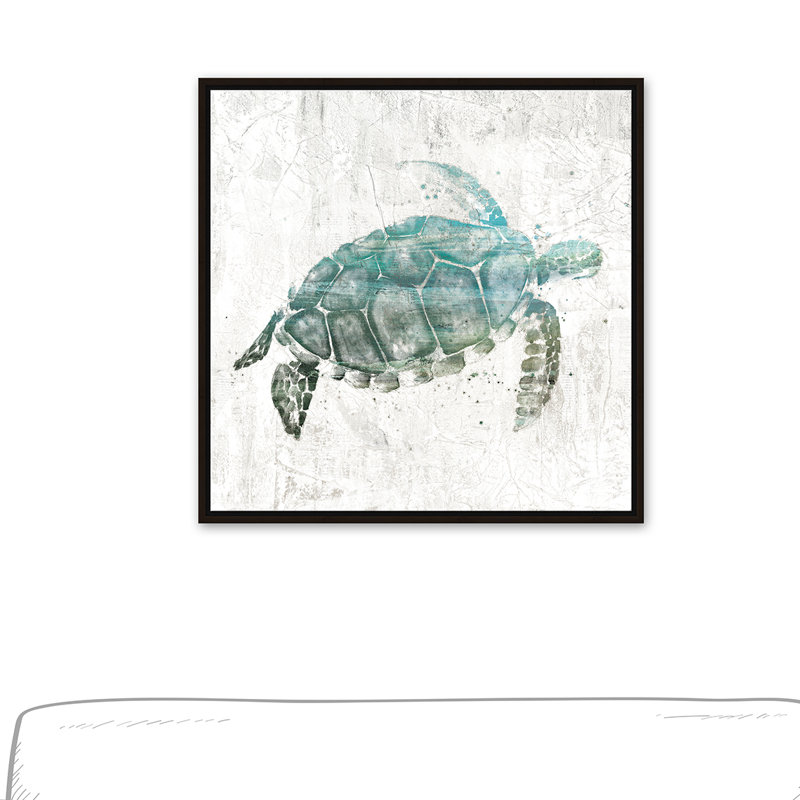Tortue de mer turquoise - reproduction sur toile, H 24 po x l 24 po, Encadré