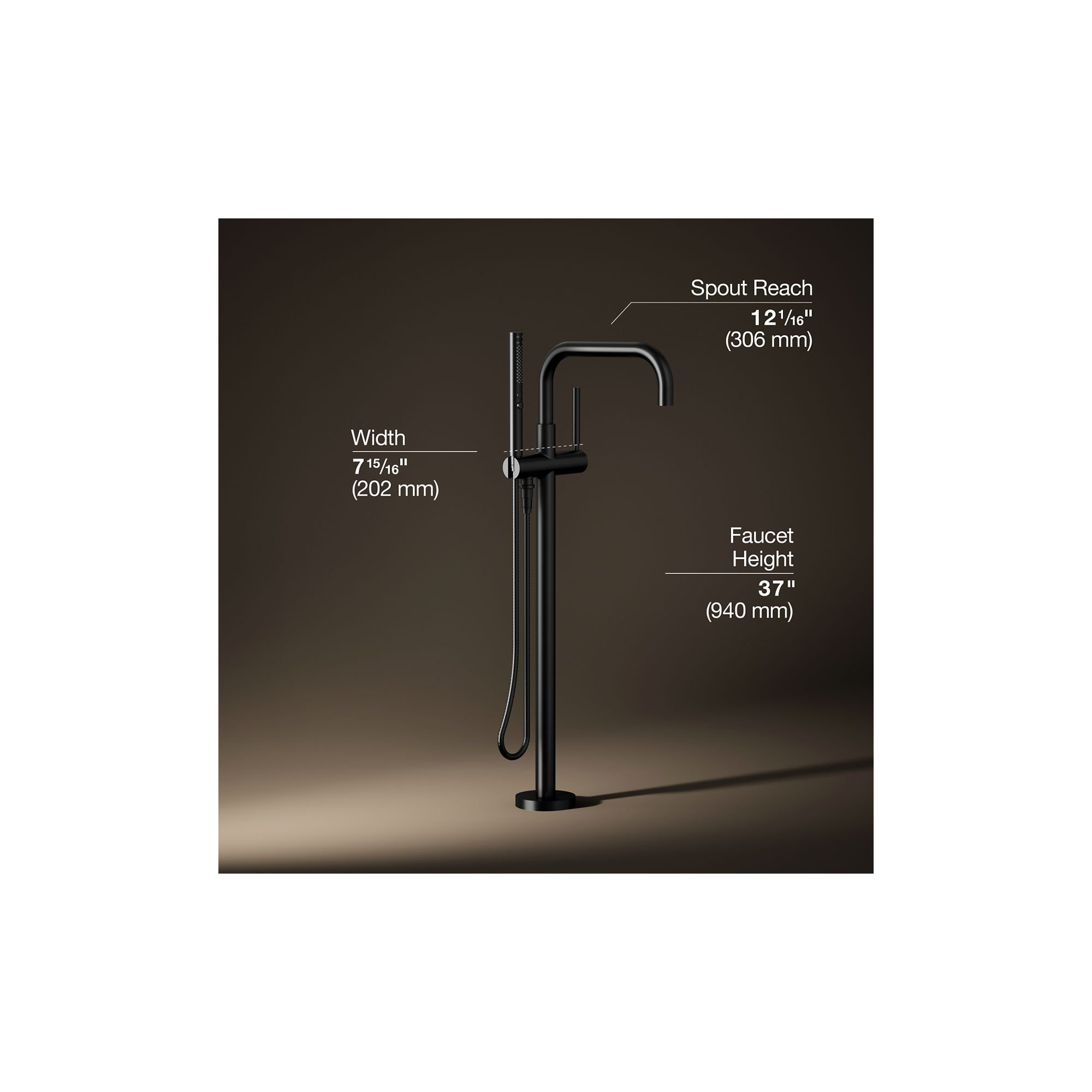 Purist Floor-Mount Bath Filler Trim with Handshower, Matte Black