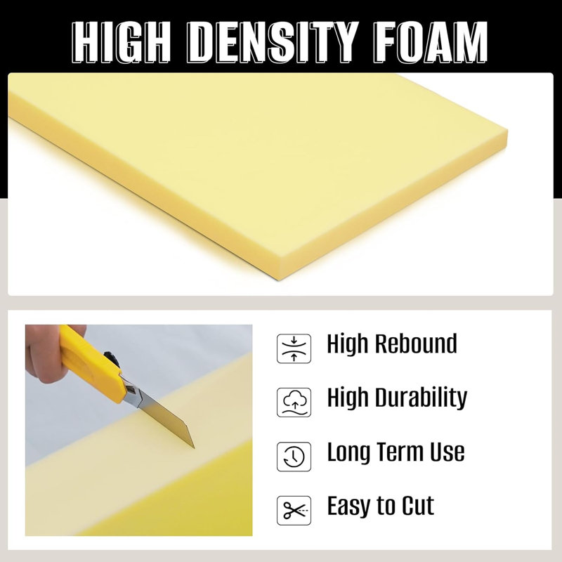 High-Density Foam Cushion Replacement Pad -Custom Cut Foam for Sofa, Dining Chair, Boat & Bay Window, 30"W x 21"D