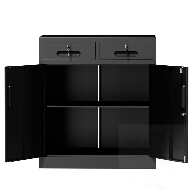 Armoire de bureau avec serrure, 2 tiroirs et tablettes réglables