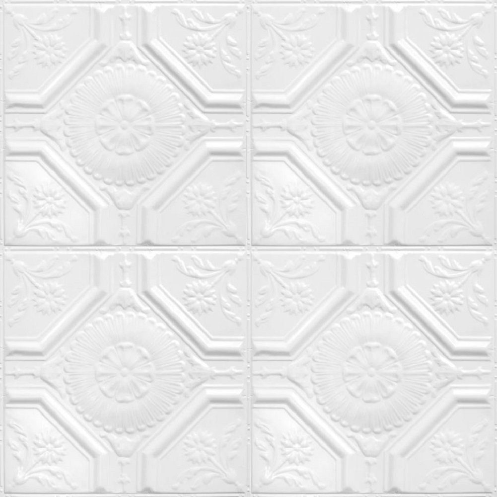 American Tin Ceilings  2' x 2' (24" x24") Wall Panels & Ceiling Nail-Up Tiles - Floral Diamonds (Set of 5 - Covers 20 Sq ft) American Tin Ceilings 