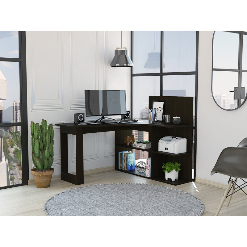 Jayleanna L-Shaped Computer Desk, Black Wengue
