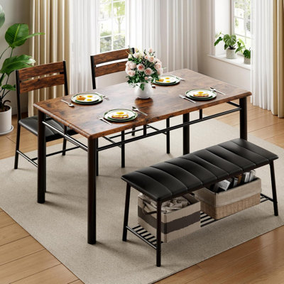 Table de salle à manger pour 4 personnes, table de cuisine avec banc rembourré et 2 chaises, table de cuisine et chaises pour espace, appartement, rustique