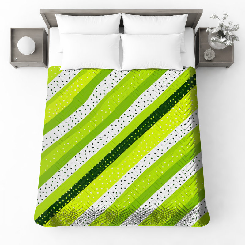 Couvre-lit matelassé à rayures diagonales vert toutes tailles, Très grand lit