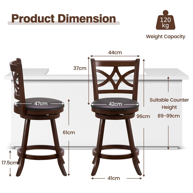 Authier Swivel Upholstered Counter Stool, Extra Tall (61cm Seat Height)