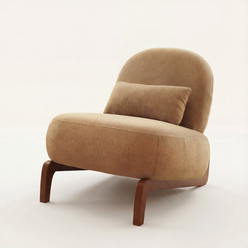 Mid-Century Modern Lounge Chair With Sled Base, Sand Beige Cotton
