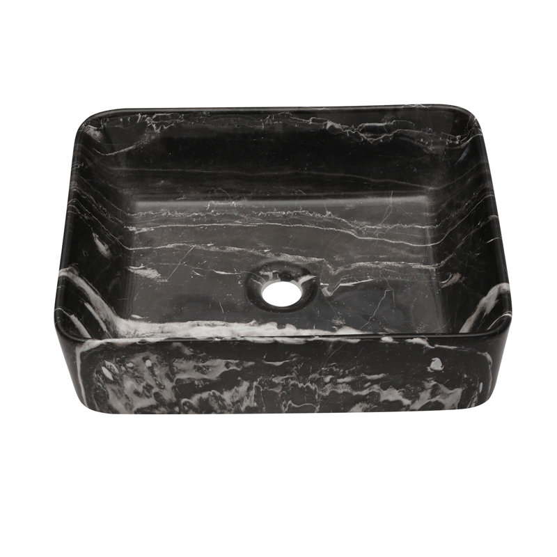19"X15" Black And Gray Marble Pattern Ceramic Rectangular Vessel Bathroom Sink, Black/Gray