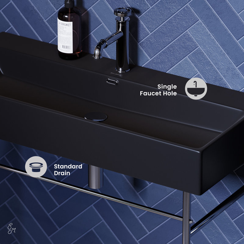 Claire 40 Ceramic Console Sink Matte Black Basin, Black/Chrome