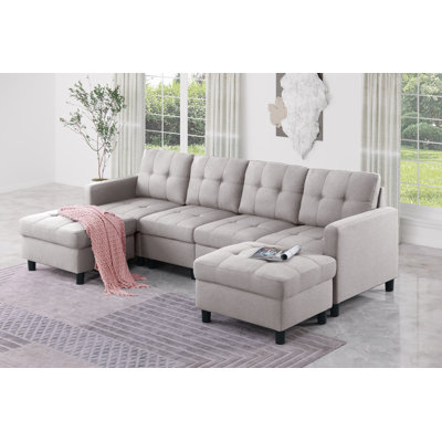 Kentrell 6-Piece Upholstered U-Shape Sectional Sofa With Ottoman