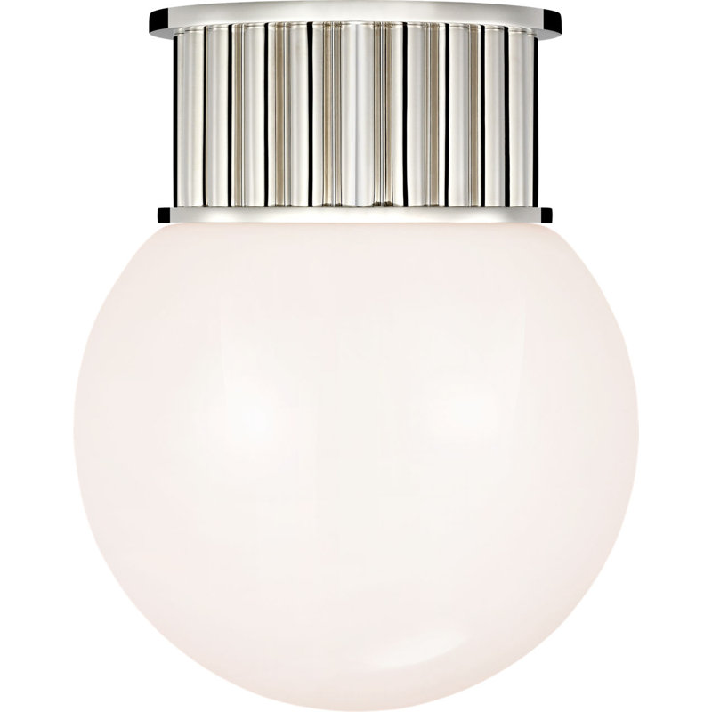 Nolan Flush Mount with White Glass Dome, 11" H x 9" W x 9" D, Polished Nickel
