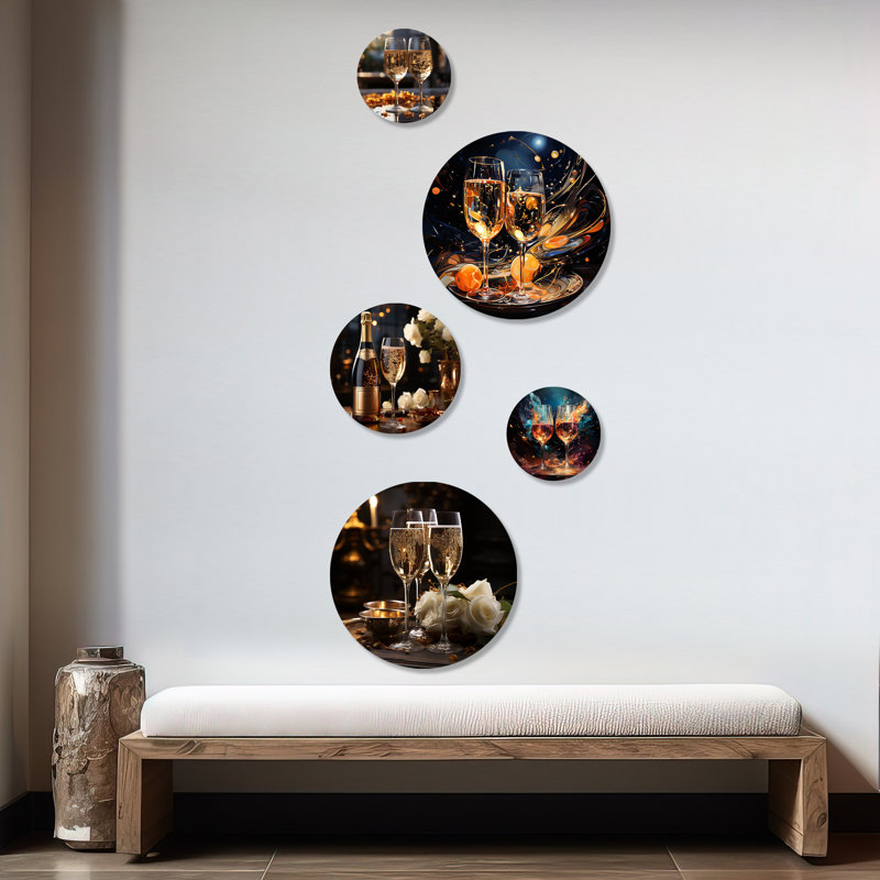 Classic Elegance - Ensemble d'art mural rond vin et champagne