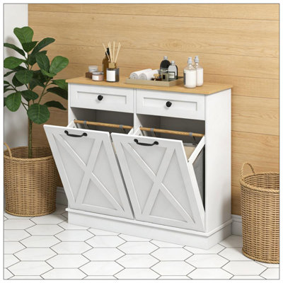 Bathroom Storage Cabinet,Tilt Out Laundry Hamper Cabinet