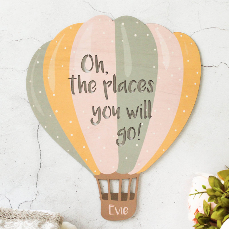 Jhalani Personalised Balloon Nursery Sign, Hot Air Balloon, Yes