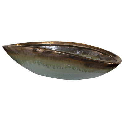 Stamm Earthenware Oval Coastal Decorative Bowl in Blue/Green