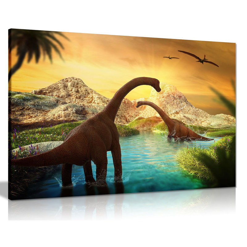 Dinosaur Landscape - Wrapped Canvas Print, 41cm H x 61cm W