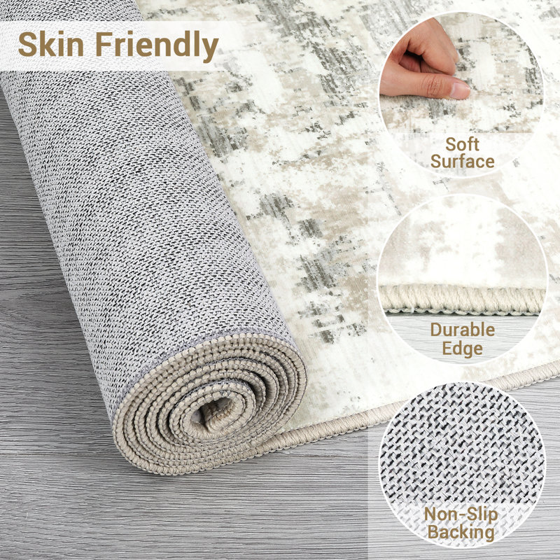 Tapis moderne lavable 10 x 13 po Abstarct, Beige, Rectangle 10 pi x 13 pi