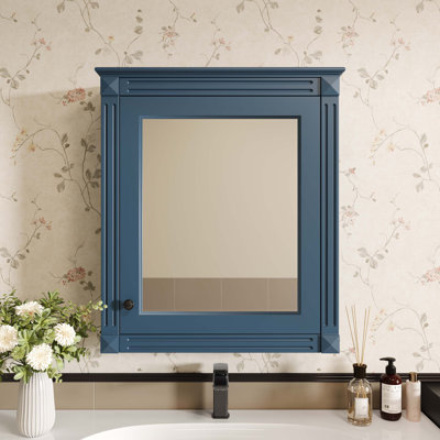 Armoire de rangement de salle de bain murale 24 po x 27 po avec miroir, armoire à pharmacie avec tablette réglable en hauteur, armoire de rangement au-dessus de la toilette